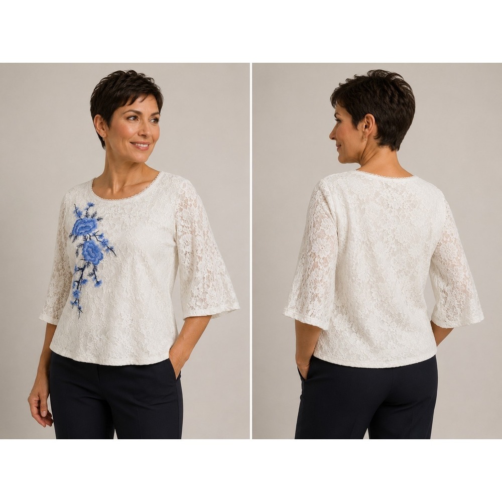 Lauren Michelle White Lace Floral Embroidered Blouse Women's Large Boho
